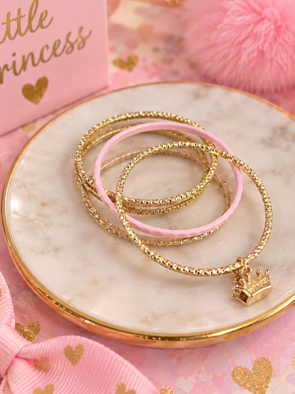Girl’s Princess Charm 3 Bangle Bracelet Set